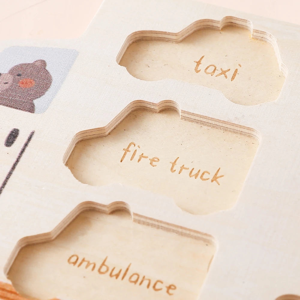 Puzzles en bois pour enfants, jouets pour bébés, Puzzle 3D Montessori, jouets éducatifs pour bébés de 2 ans, voitures, planche assortie