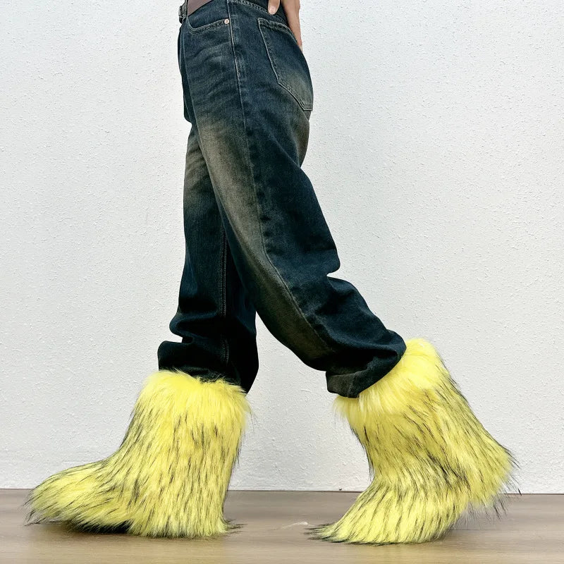 Bottes de neige mi-mollet en fourrure pour femmes et filles, chaussures en peluche chaudes, plate-forme extérieure, document solide, mignon, hiver, Y2K, 2023
