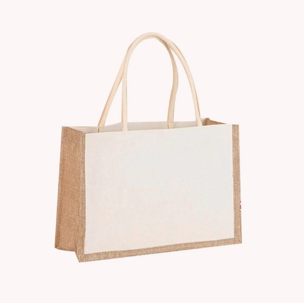 Sac fourre-tout en toile de jute réutilisable vintage, sacs en lin faits à la main, sacs à main portables pour dames, sac d'épicerie, sac cadeau d'anniversaire et de mariage