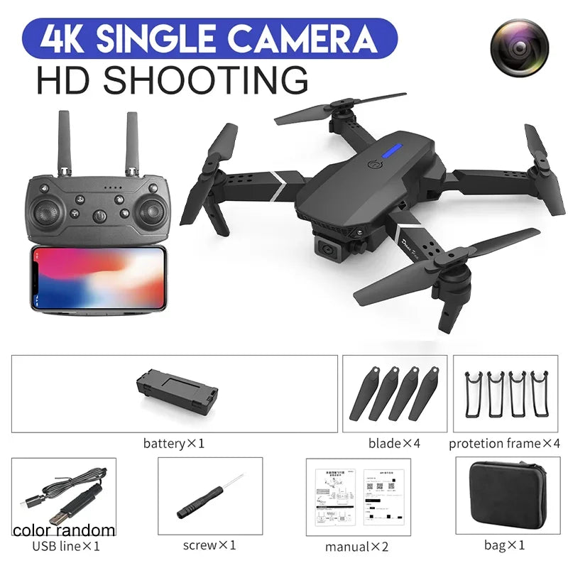 Drone E88Pro RC 4K Professionnel avec Caméra HD Grand Angle 1080P, Hélicoptère RC Pliable, Hélicoptère, WiFi, FPV, Détient le Tablier, Populaire