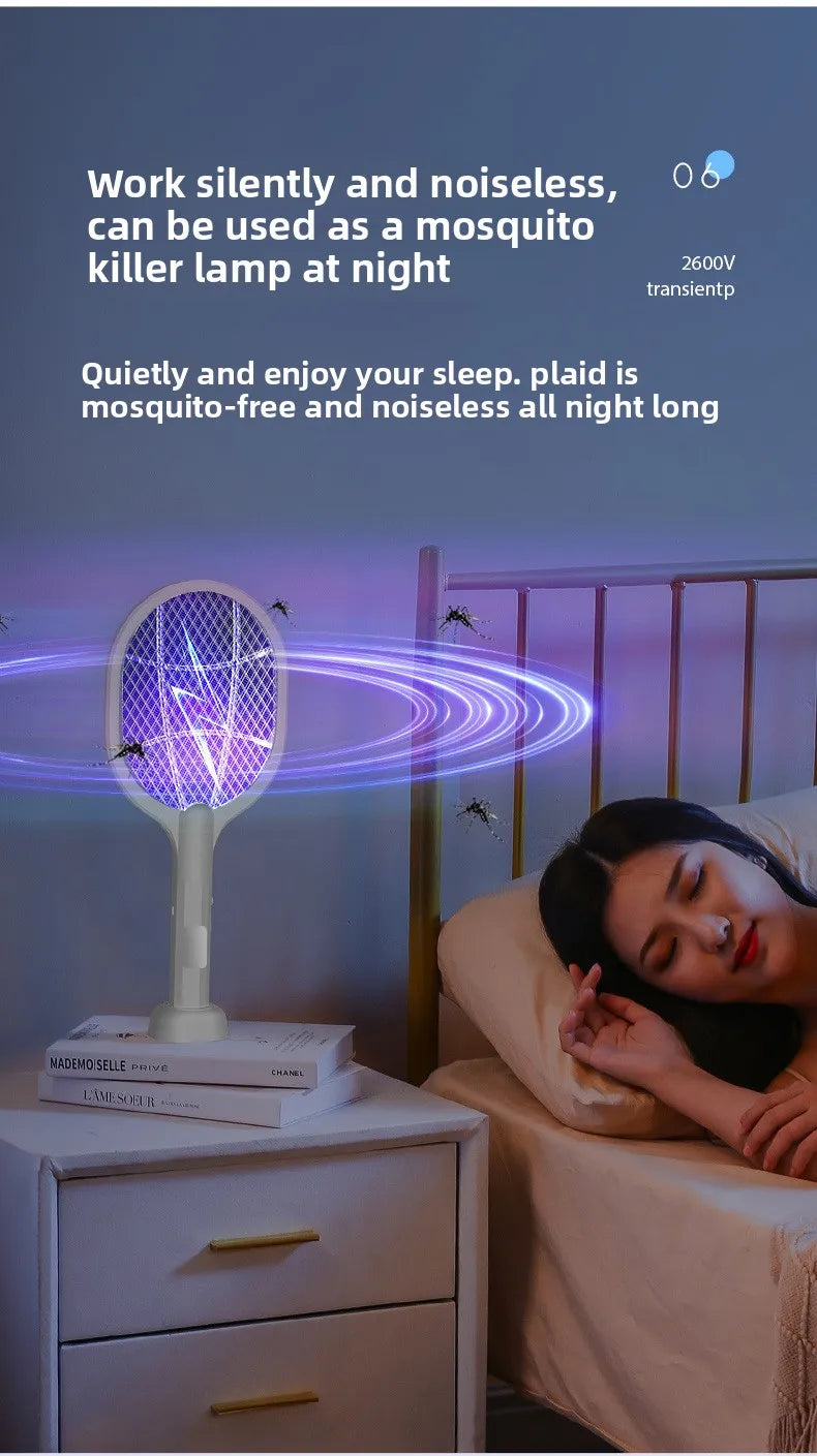Tapette électrique anti-moustiques et lampe répulsive, Rechargeable par USB + Base, bâtons rechargeables, dispositif anti-insectes intérieur et extérieur 2 en 1
