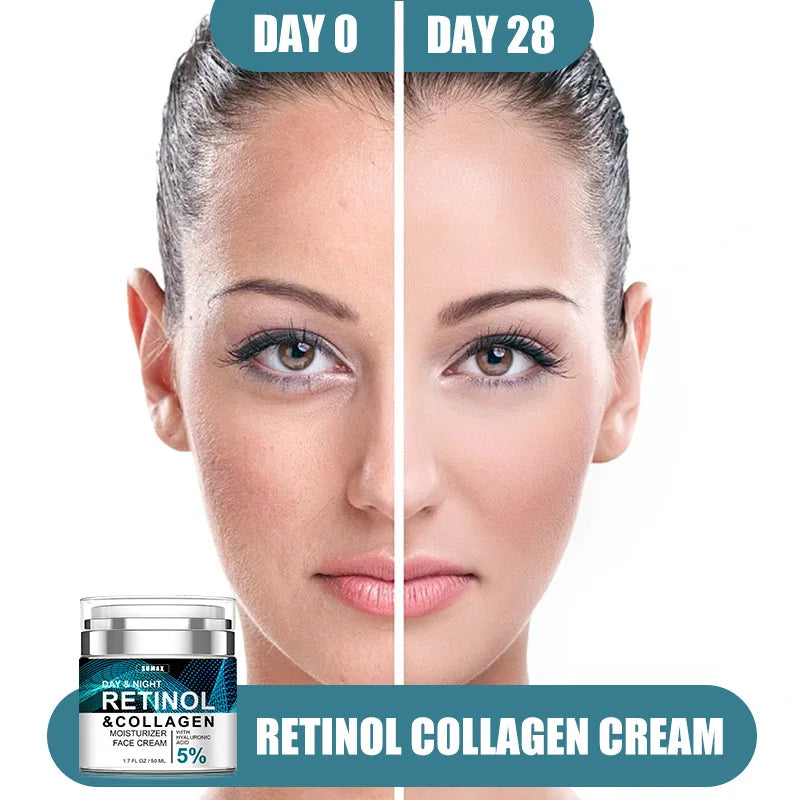 Sumax-Crème pour le visage au collagène de rétinol, soin hydratant à l'acide hyaluronique, raffermissant et éclaircissant à 5%, 50ml