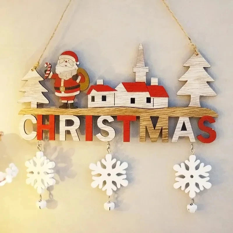 Wooden Christmas decorations, wall pendant with porch letters, snowman, creative decorative craft