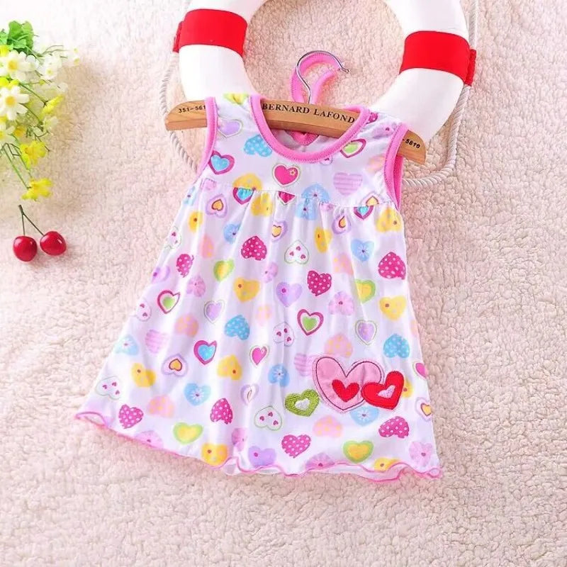 Summer dresses for baby girls, in cotton, sleeveless, printed + embroidered