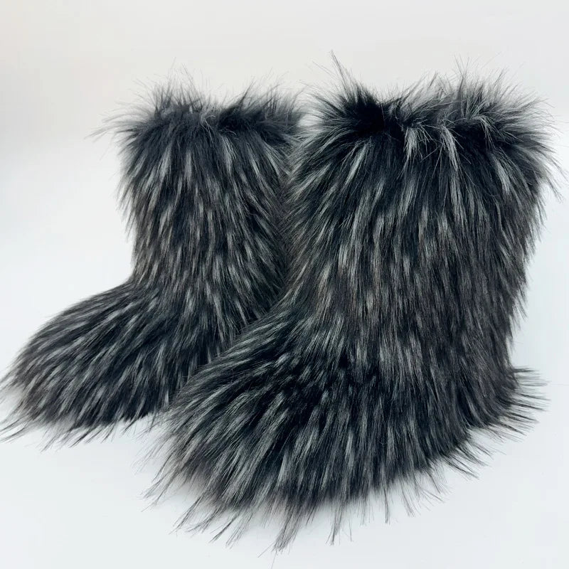 Bottes de neige mi-mollet en fourrure pour femmes et filles, chaussures en peluche chaudes, plate-forme extérieure, document solide, mignon, hiver, Y2K, 2023