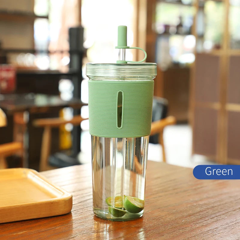 Tasse à café de grande capacité de 710ml/24oz, bouteille d'eau en plastique avec paille, tasses transparentes et réutilisables résistantes aux hautes températures avec paille
