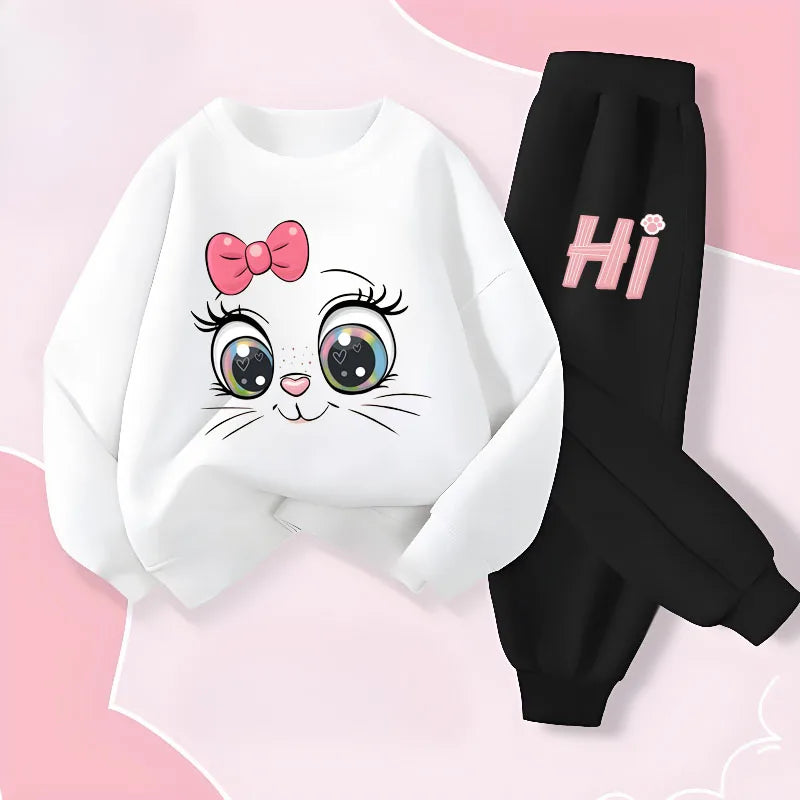 Ensembles de sweat à capuche et manches longues pour filles, nouveau Style de printemps, pull, pantalon Long, costume deux pièces, tenues décontractées pour enfants, survêtement pour enfants