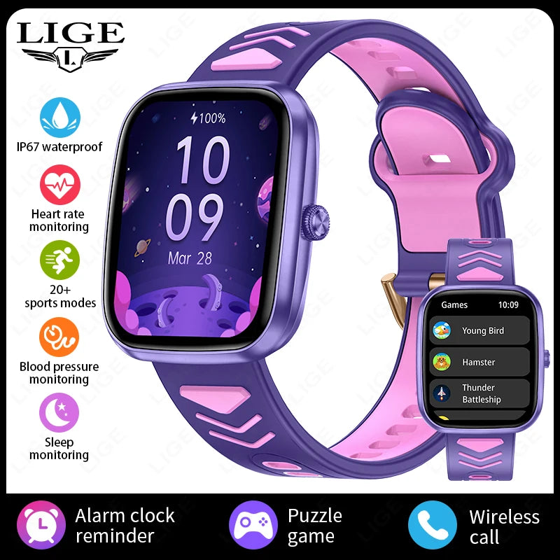 LIGE-Montre intelligente à écran tactile HD pour enfants, montre intelligente de jeux pour enfants, montre intelligente de musique, cadeau pour garçon et fille, IOS et Android, 2024