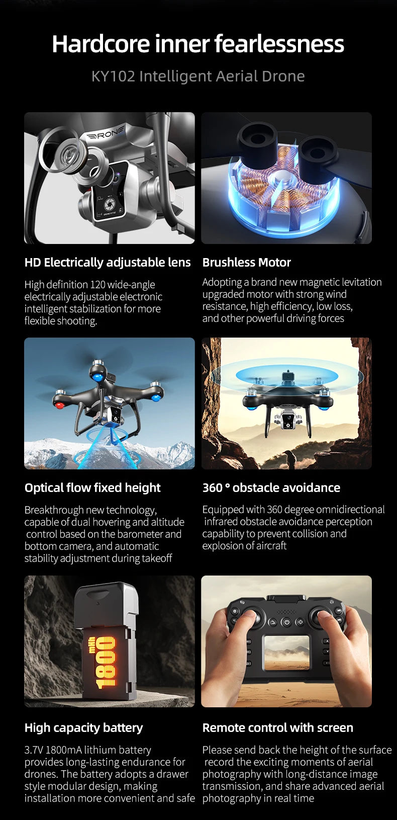 Nouveau Drone KY102 avec écran 8K, double caméra, localisation du flux optique sans balais, évitement Intelligent des obstacles, jouets d'hélicoptère RC