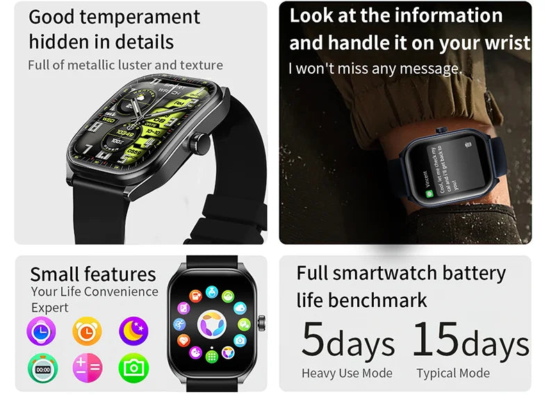 Montre intelligente 2.01 ''AMOLED écran incurvé IP68 étanche Bluetooth 5.3 appel AI Vioce Assistant Fitness Smartwatch pour hommes