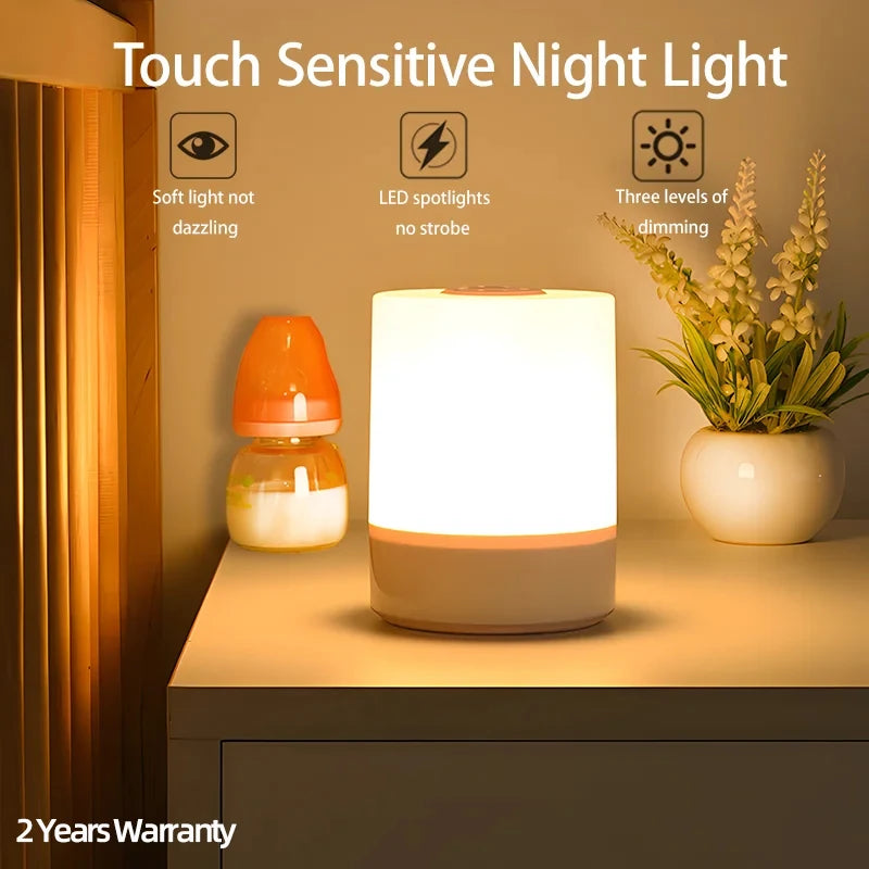 Veilleuse LED à capteur tactile pour enfants, lumière à intensité variable en continu, à côté de la lampe, chargement USB, lampe de table, veilleuse pour bébé, chambre à coucher