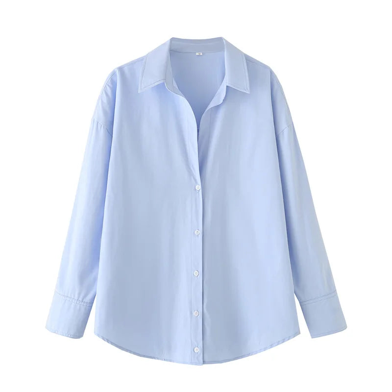 HXAO 2025 femme Blouses longues chemises à rayures femmes printemps été à manches longues bleu blanc chemise femme grands hauts chemises boutonnées