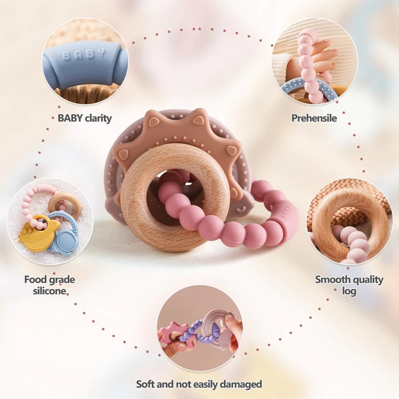 Anneau de dentition en Silicone pour bébé, 1 pièce, sans BPA, Bracelet en Silicone, feuille, jouets de dentition, anneau en bois, dent d'allaitement, jouets cadeaux pour nouveau-né
