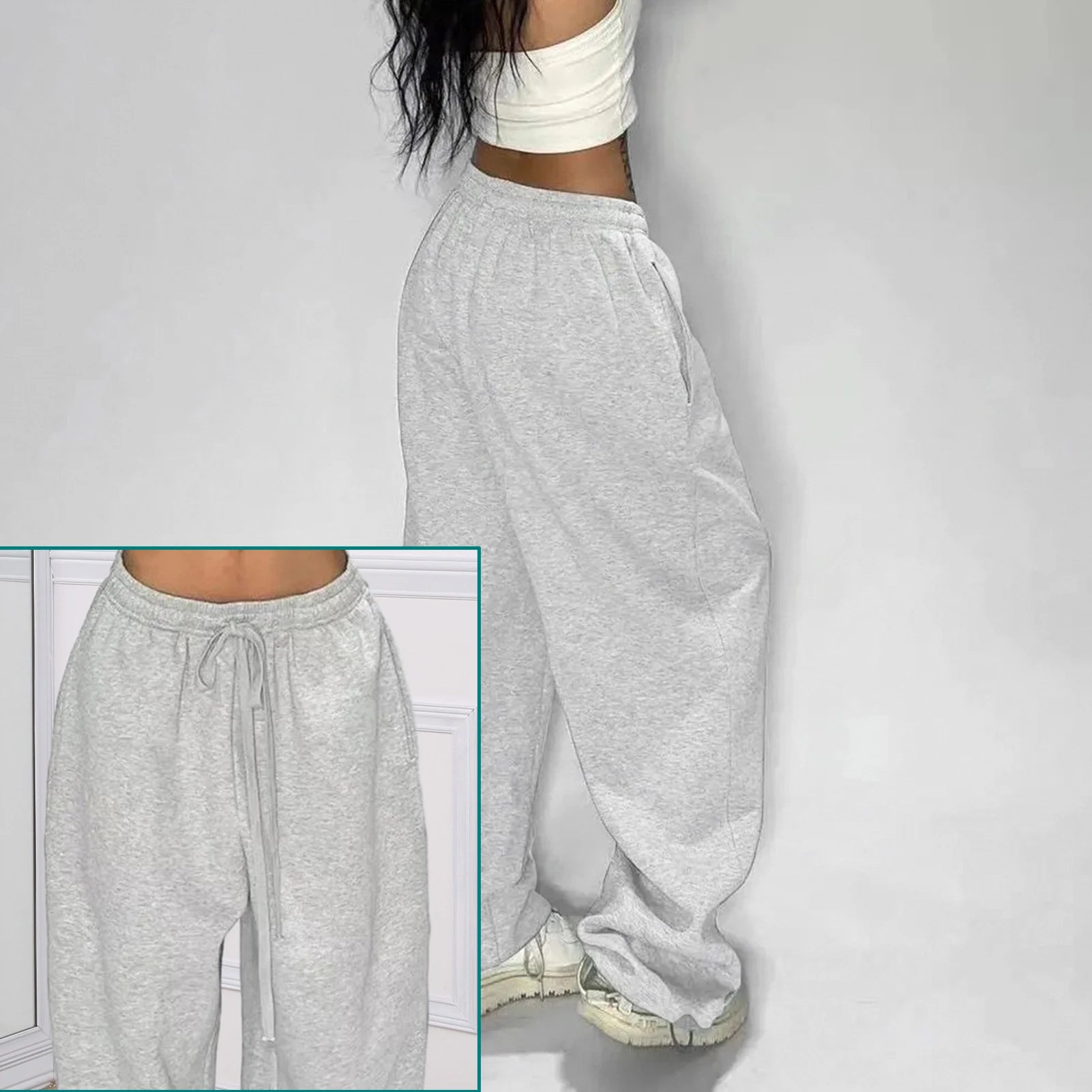 Pantalon de survêtement décontracté pour femmes, couleur unie, taille haute, à lacets, ample, jogging, classique, Baggy, Streetwear, Sport, danse, Y2K