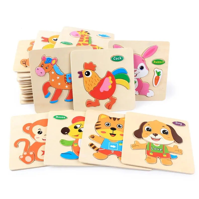 3 PCs couleur aléatoire Puzzle 3D jouets éducation précoce en bois Cartoon Animal Puzzle Puzzle infantile Puzzle Conseil jouets