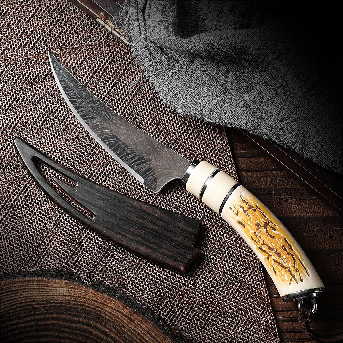 Couteau utilitaire de cuisine en acier inoxydable, avec manche en bois, couteau à Steak, désosage, couteau à viande, couteau à fruits avec couvercle cadeau ﻿