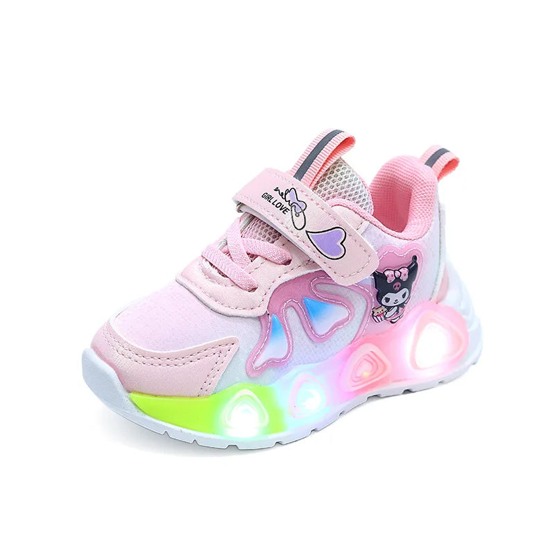 Enfants filles chaussures Led lumières enfants baskets filles chaussures de Sport décontractées bébé anti-dérapant rose violet dessin animé chaussures taille 21-30