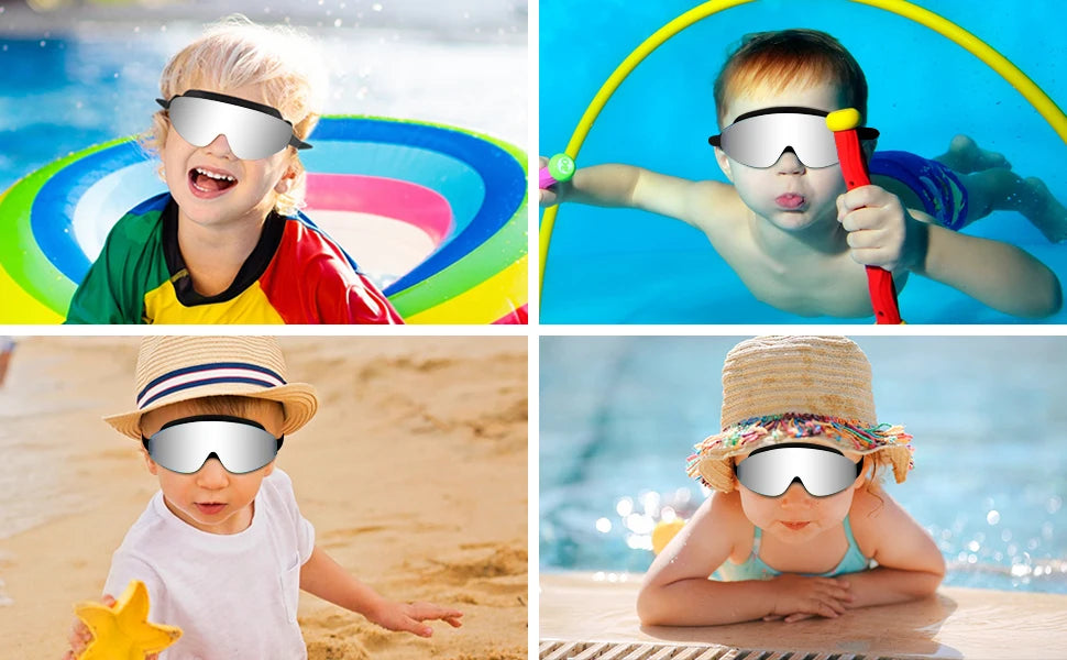 Lunettes de natation polarisées pour enfants de 4 à 16 ans, avec spray de brouillard, bouchon d'oreille à clip antarctique, vue large, anti-buée et anti-fuite