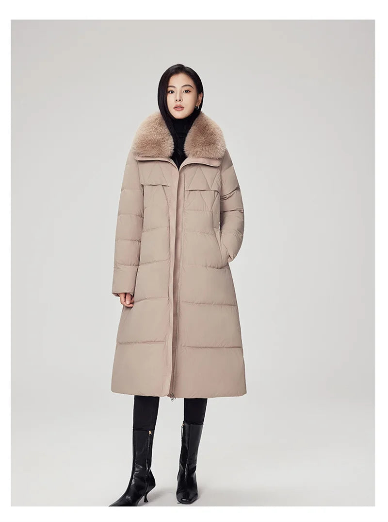 Parka d'hiver à col en fourrure pour femme, veste x-longue rembourrée en coton, manteau épais et chaud, Streetwear avec ceintures, vêtements d'extérieur Slim, à la mode, 2025