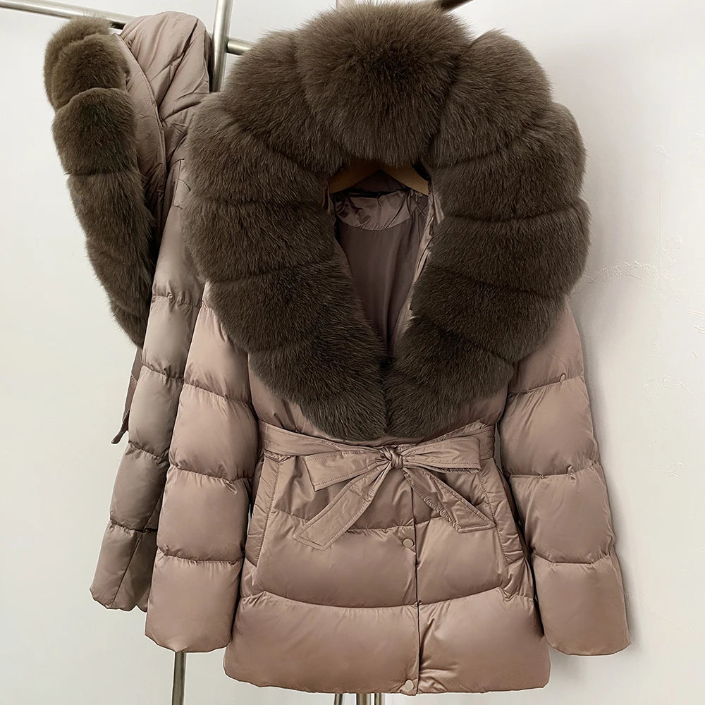 Down Jacket Women Large Fox Fur Hooded Thick Natural Silver Fur Warm Female Parkas Waterproof 2025 Winter 90% Duck Down Coat