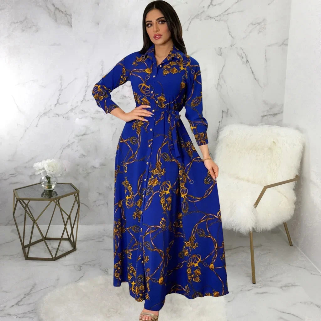 Mode femme nouvelle robe élégante Sexy tempérament impression numérique longue chemise robe dames élégant banlieue tenue décontractée