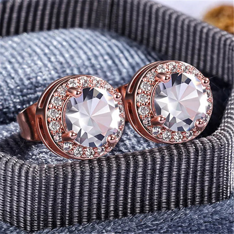 Boucles d'oreilles rondes en cristal pour femmes, argent regardé 925, bijoux de mariage vintage, luxe, blanc, Zcomprend sur pierre