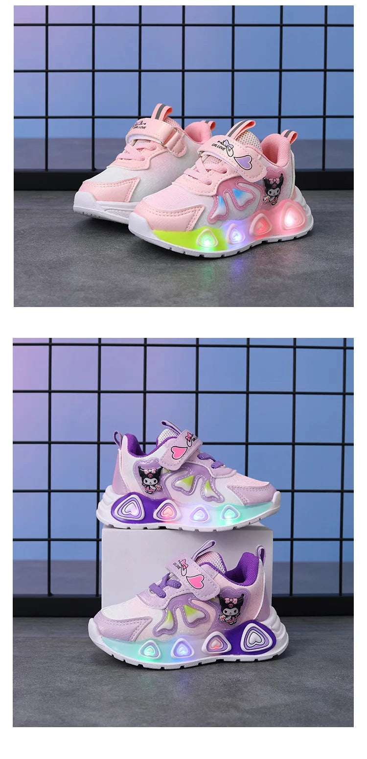 Enfants filles chaussures Led lumières enfants baskets filles chaussures de Sport décontractées bébé anti-dérapant rose violet dessin animé chaussures taille 21-30