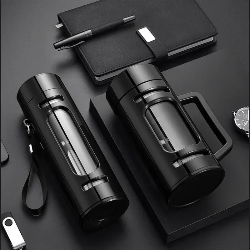 400, 600, 800, 1000ml glass bottle/cup with filter cord, plastic case, glass cup, water bottle, business gift, black/blue