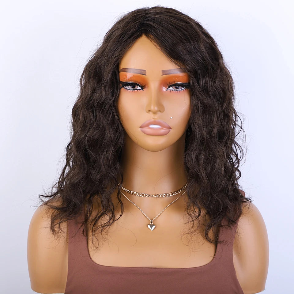 Perruques de Cheveux humains supérieures coupe lutin courte brun naturel Multi séparation 100% vrais Perruques de Cheveux humains Perruques Cheveux Humains de haute qualité