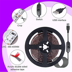 Bande lumineuse UV Led 5V UVA, 395-405nm, SMD2835, rayons ultraviolets, ruban de Diode violet, lampe USB avec interrupteur 60LED s/m
