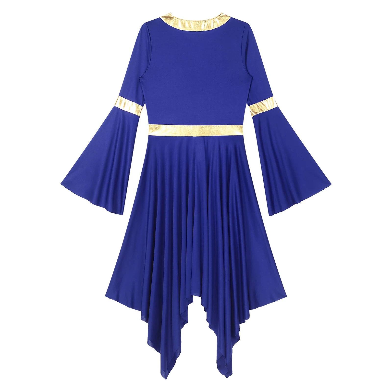 Robe de danse lyrique à manches longues pour femmes, robe à ourlet irrégulier, costume de spectacle liturgique, vêtements de danse modernes, culte de la chorale d'église