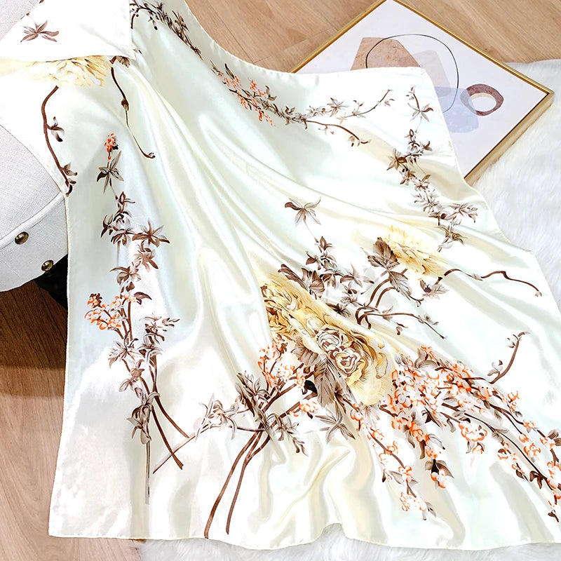2025 Design marque foulard foulard châle enveloppes imprimer soie Satin écharpe carré femmes musulman Hijab élégant bandeau Bandana