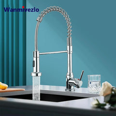 Robinets de cuisine extractibles à ressort, tête de pulvérisation, robinet d'eau chaude et froide, Rotation en acier inoxydable, mitigeur de cuisine, grue