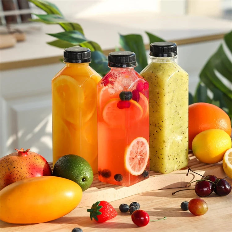 Bouteilles de jus de 500ML avec bouchons, bouteilles vides transparentes réutilisables avec entonnoir à brosse et étiquettes pour smoothies et autres boissons YY177