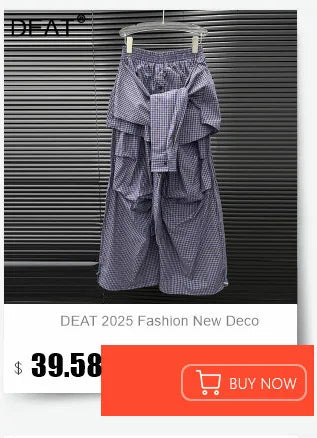 DEAT 2025 Autumn New Fashion Patchwork Burls Cargo Denim Pants for Women High Waist Loose Wide Leg Fashionable Jeans 11A06257