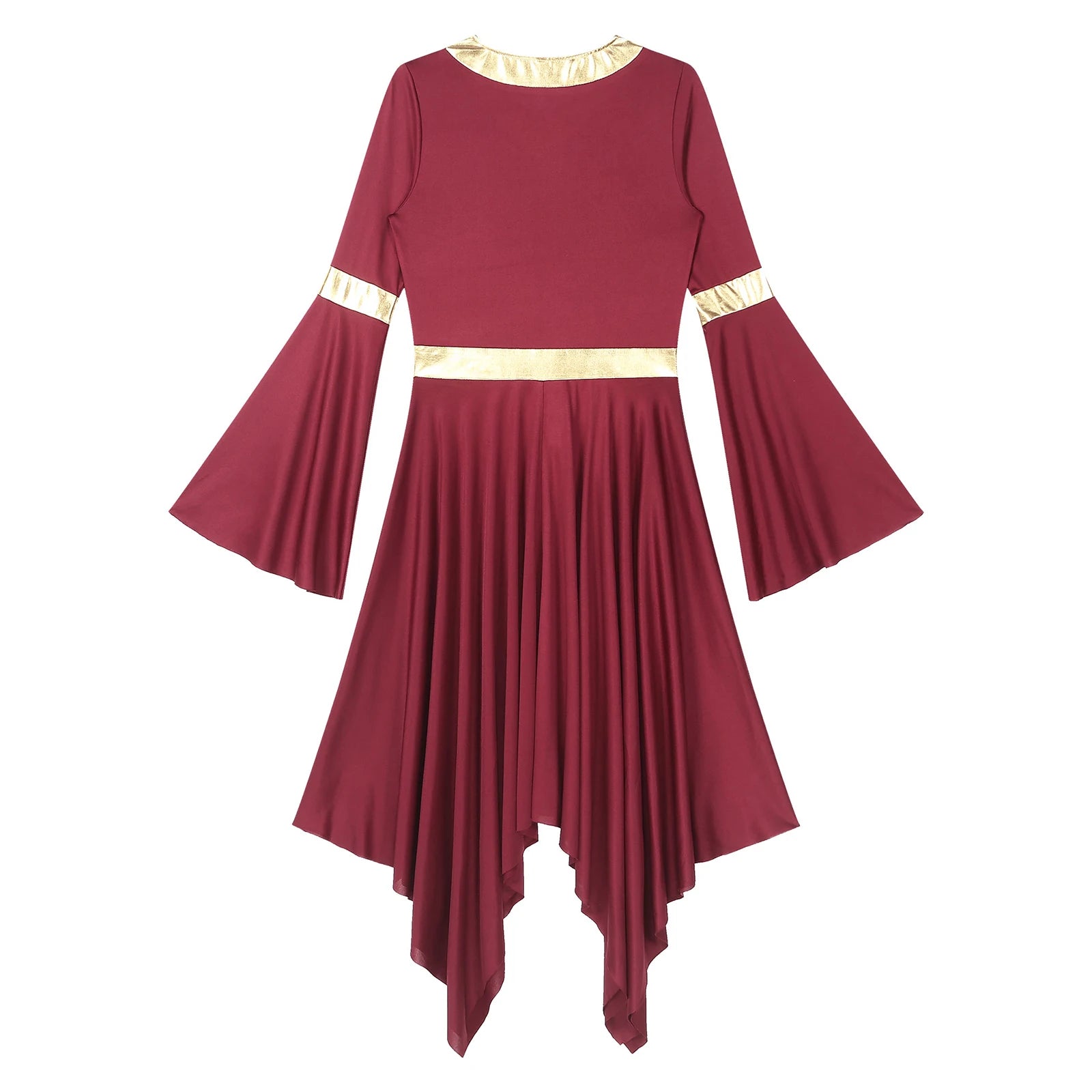 Robe de danse lyrique à manches longues pour femmes, robe à ourlet irrégulier, costume de spectacle liturgique, vêtements de danse modernes, culte de la chorale d'église