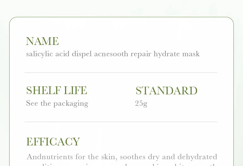 5 pièces SADOER acide salicylique masque Facial hydratant nourrissant raffermissant hydratant masques pour le visage masque en feuille soins de la peau
