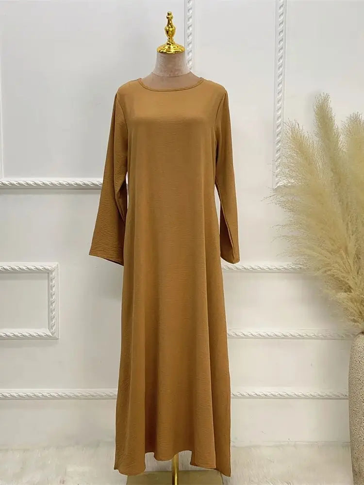 Noir blanc rose solide dubaï modeste sous Robe Abaya Islam caftan musulman avec poches robes pour femmes Robe Femme Musulmane