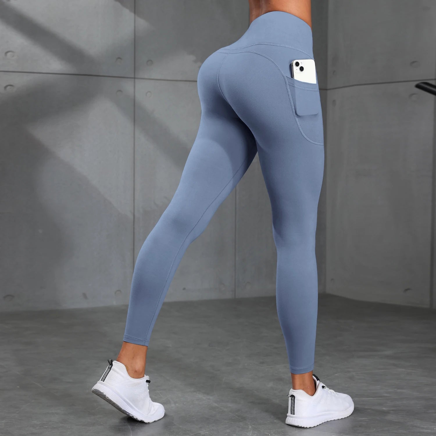 Pantalon de Yoga taille haute de couleur unie pour femmes, avec poches, Leggings de Compression pour le sport, le Fitness, la course à pied