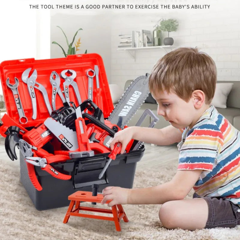 Kit de boîte à outils pour enfants, jouets éducatifs, outils de réparation de Simulation, perceuse, jeu en plastique, apprentissage, ingénierie, Puzzle, jouets cadeaux pour garçon