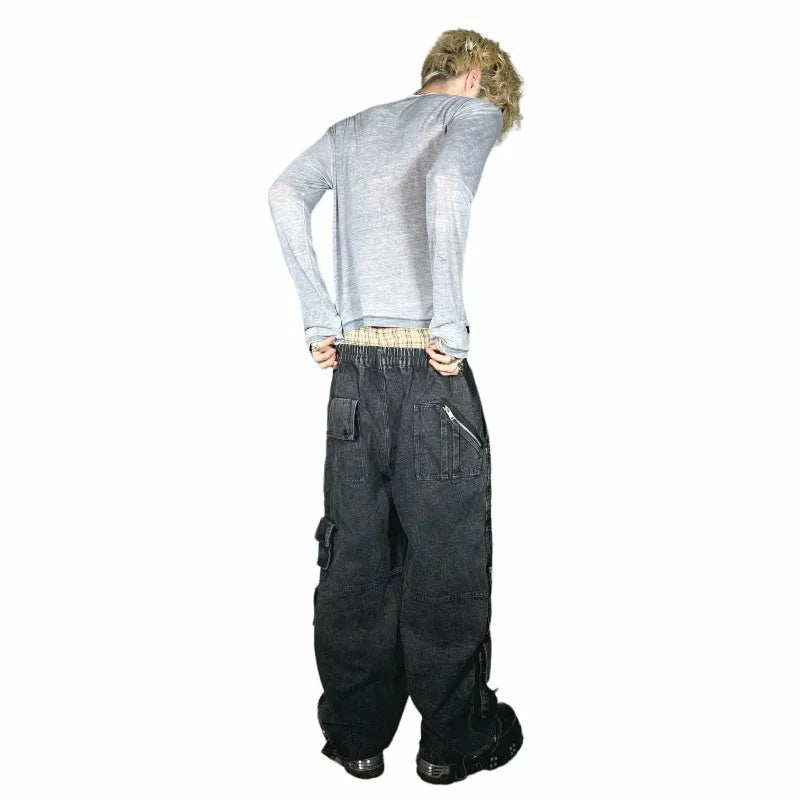 Y2K – jean Baggy en Denim pour femmes, pantalon Cargo, Vintage, multi-poches, taille haute, nouveau pantalon large gothique Harajuku, Streetwear