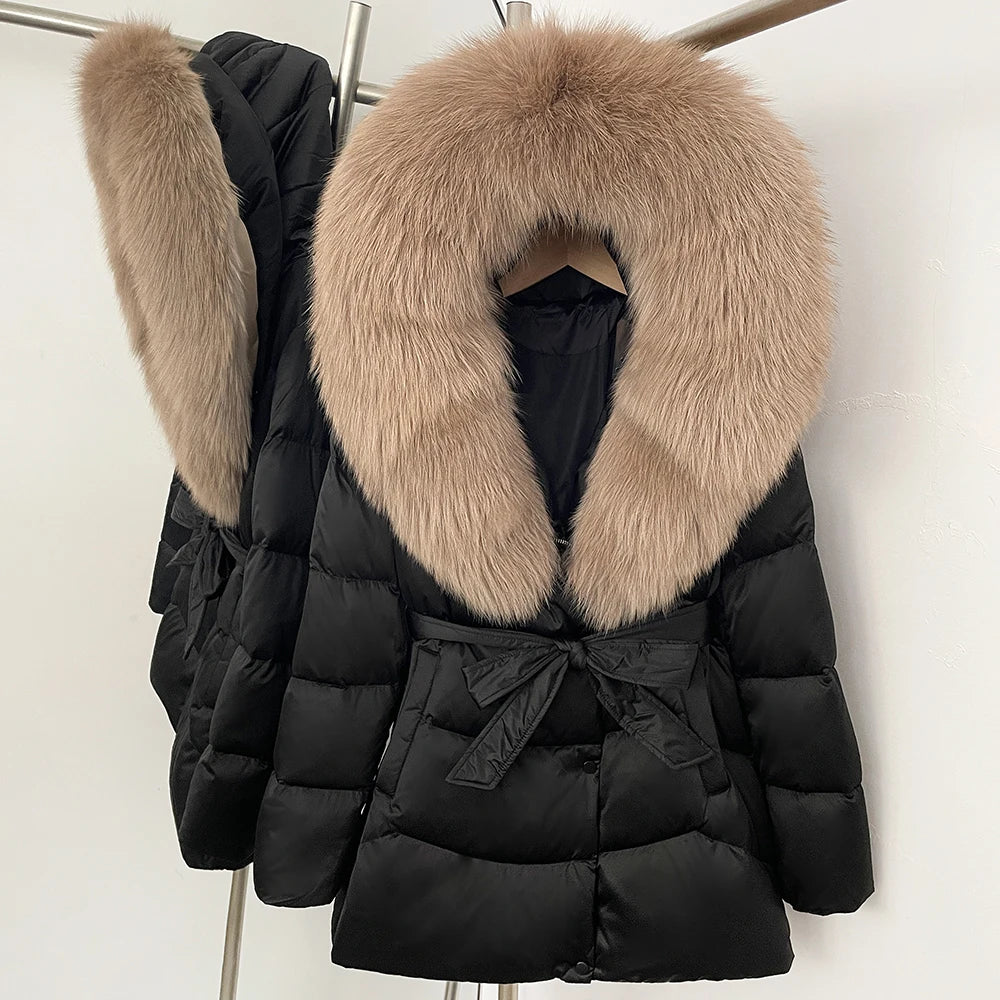 Down Jacket Women Large Fox Fur Hooded Thick Natural Silver Fur Warm Female Parkas Waterproof 2025 Winter 90% Duck Down Coat