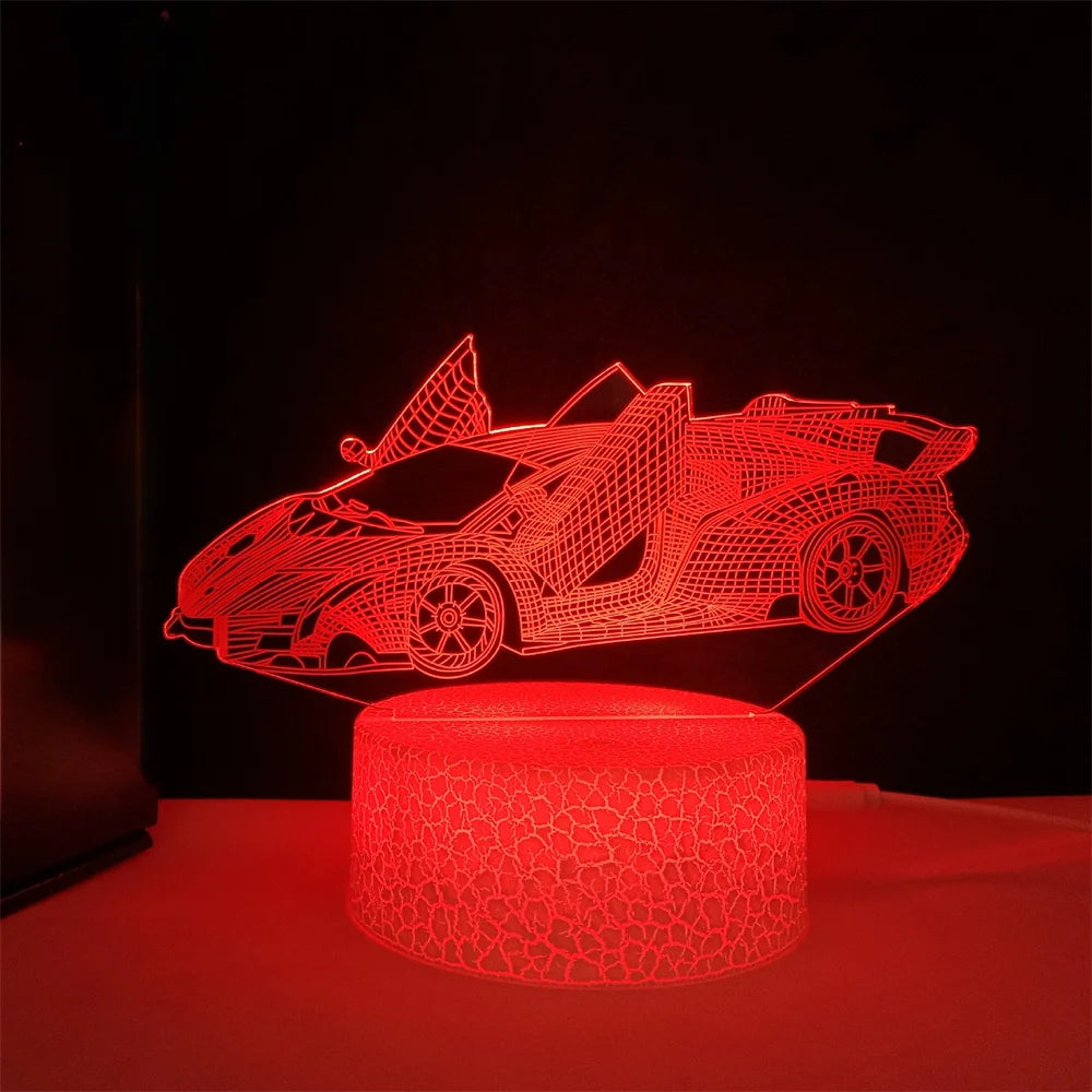 Veilleuse de voiture de course pour garçons, lampe d'illusion LED 3D, 16 couleurs, décoration de chambre à coucher à distance, lampe de chevet, cadeau de noël et d'anniversaire pour enfants