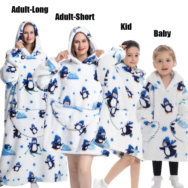 Sweat-shirt à capuche d'hiver pour femmes et hommes, pull polaire géant TV, couverture surdimensionnée avec manches, vêtements citrouille d'halloween pour adultes