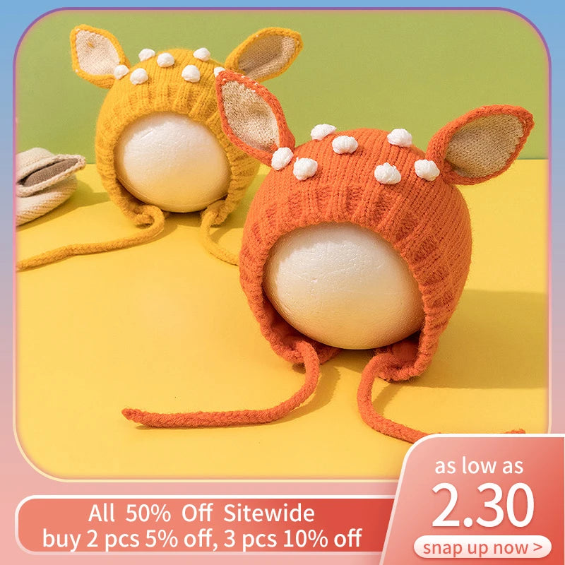 Bonnet de protection des oreilles Elk Cartoon pour enfants, bonnet de Noël pour enfants, cache-oreilles chauds pour nouveau-né, joli cadeau pour bébé, hiver