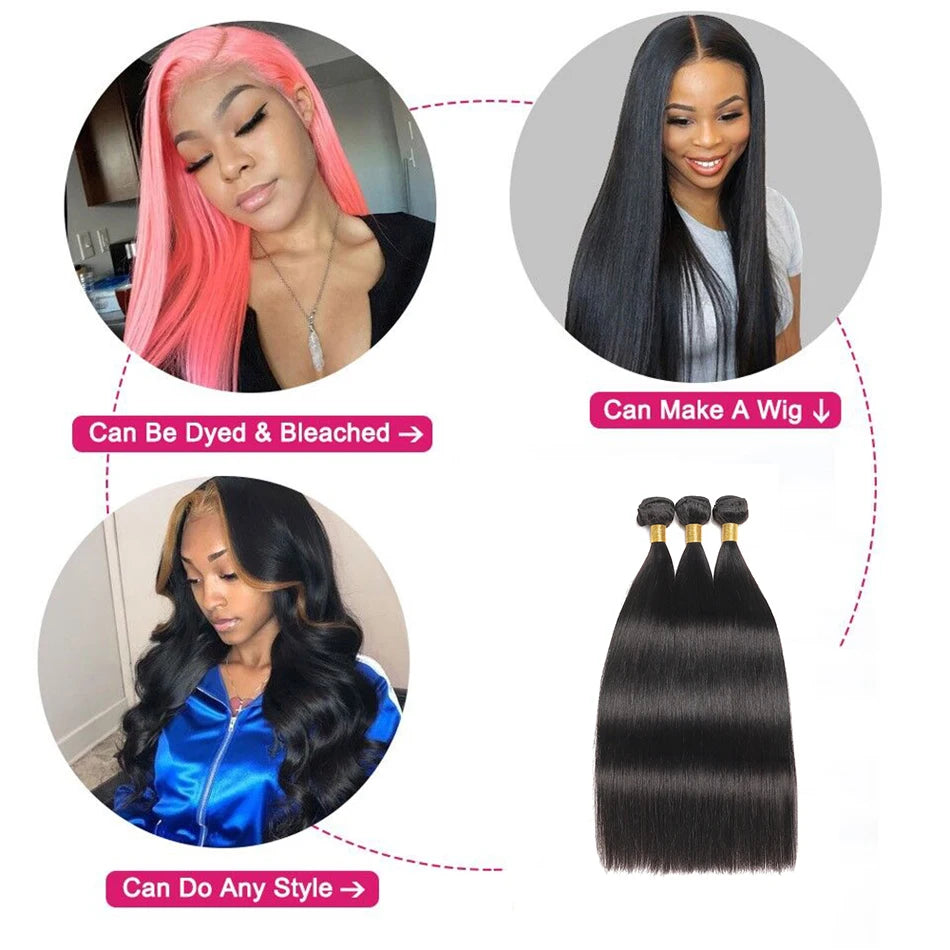 Fow Momen-Extensions de Cheveux Péruviens 100% Naturels Lisses, Tissage en Lot de 1/2/3/4 Paquets Richesse, 8-30 Pouces