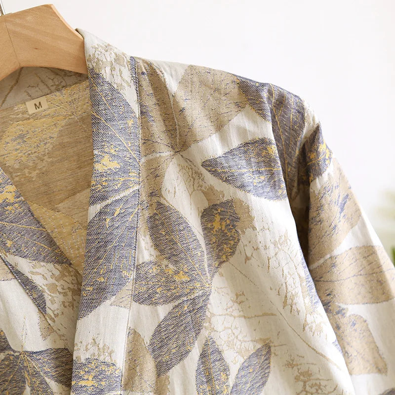 Peignoir en coton pour hommes, nouveau Style, couleur assortie, grande taille, vêtements de maison, pyjama Yukata, printemps et automne 2024