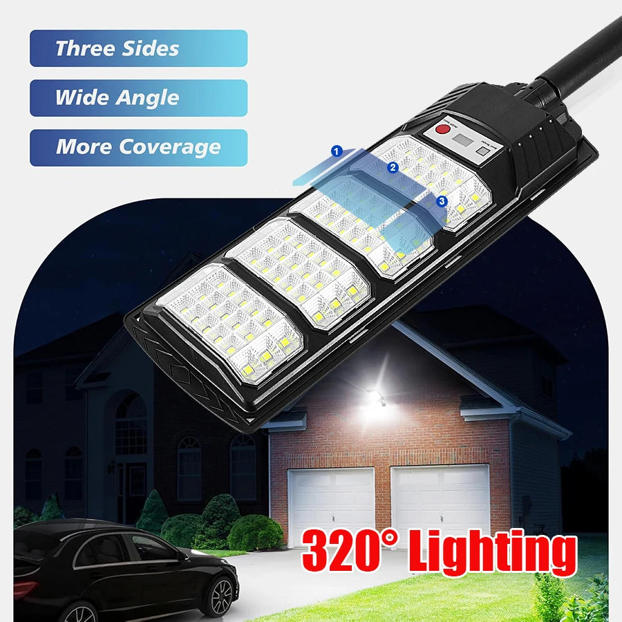 10000W Ultra Powerful Outdoor Solar Lights, 320° Wide Beam Angle, Adjustable Brightness Streetlights