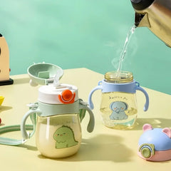 410ML bébé tasse à boire biberon Anti-étouffement avec paille boule par gravité large calibre boire du lait bouteille d'eau avec poignée