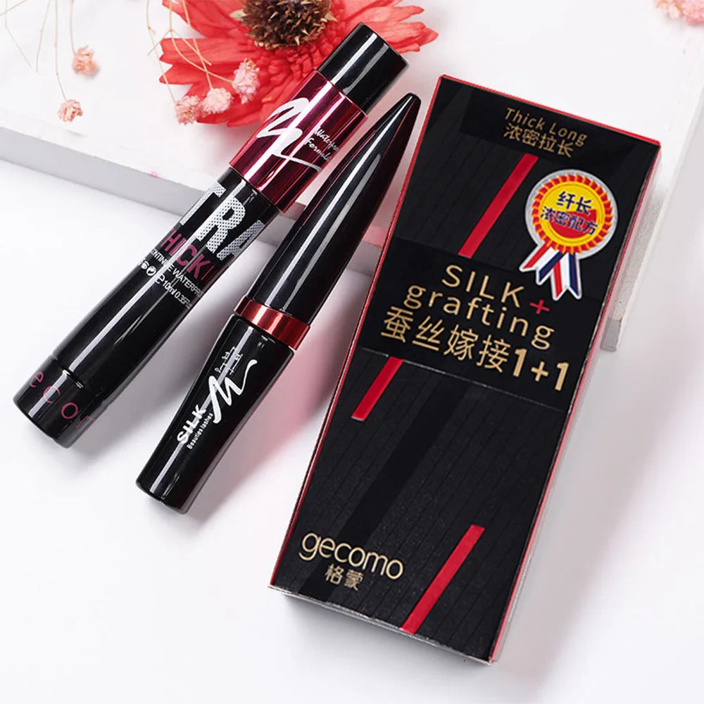 Ensemble de mascara en fibre avec double tubes, imperméable et longue durée, crée de longs cils naturellement recourbés sans bavures